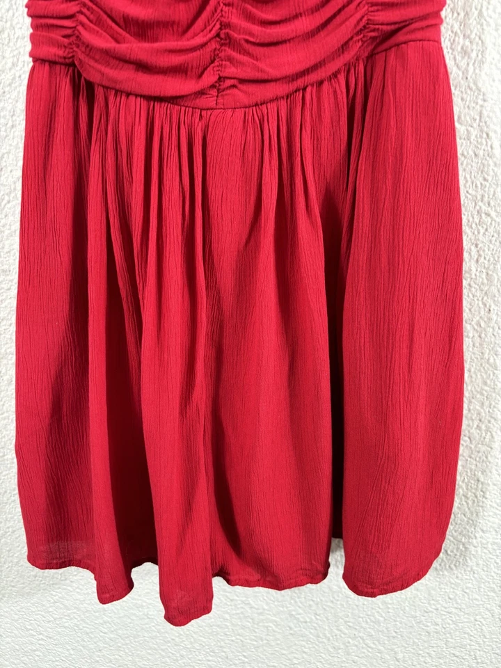 Hollister Romper Womens XS Red Milkmaid Ruched Smocked Flutter Sleeve Shorts - Image 3 of 4