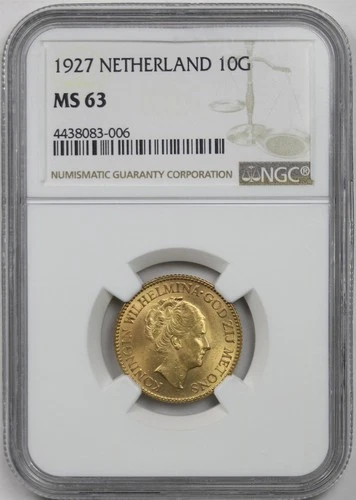 1927 Netherlands NGC MS 63 Gold 10 Gulden 