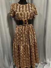 NWT! Rose Gold Sequin Tea-Length Dress; Weddings, Holidays, Dances, Sz S đź‘€