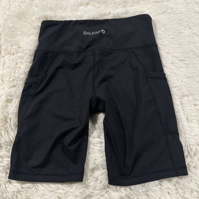 Baleaf womens black athletic biking shorts Small pull on side pockets