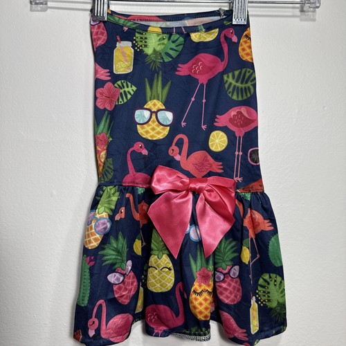 Island Pineapple Flamingo Summer Sun Dress for SMALL Dog Slip-On Pink Bow