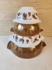 Set 4 Pyrex Mixing Bowls EARLY AMERICAN Gold Cinderella Nesting 441 442 443 444