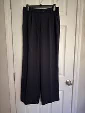Nouveaux Navy Pinstripe Pleated Wide Leg Dress Pants Button Zip Women size 10