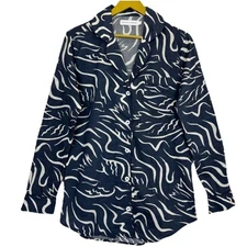 Desmond & Dempsey Long Sleeve Pajama Top Swirly Print Size S Blue White Lounge