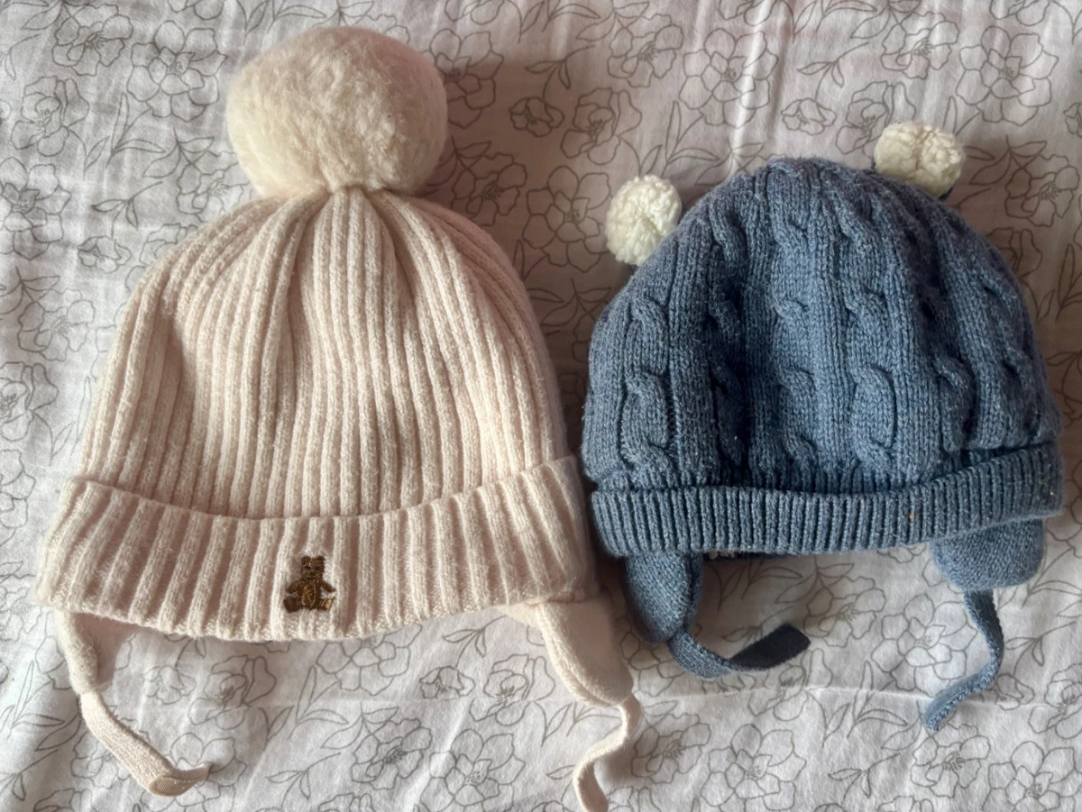 GAP KIDS GIRLS BLUE POLKA DOT FLEECE POM HAT GLOVES SET S/M NWT $32