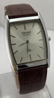 Vintage Look Seiko Slim Silver Roman Dial Leather Strap Men's Wristwatch 29 mm