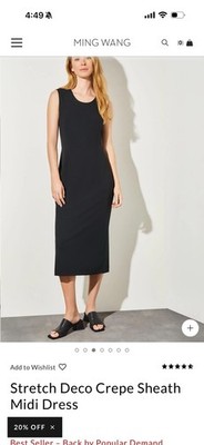 NWT Ming Wang Dress Womens L Black Crew Knit Sleeveless Sheath Midi Deco Crepe