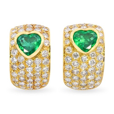 Vintage Ohrringe 18k Gelbgold 3,15tcw Smaragd und Diamant