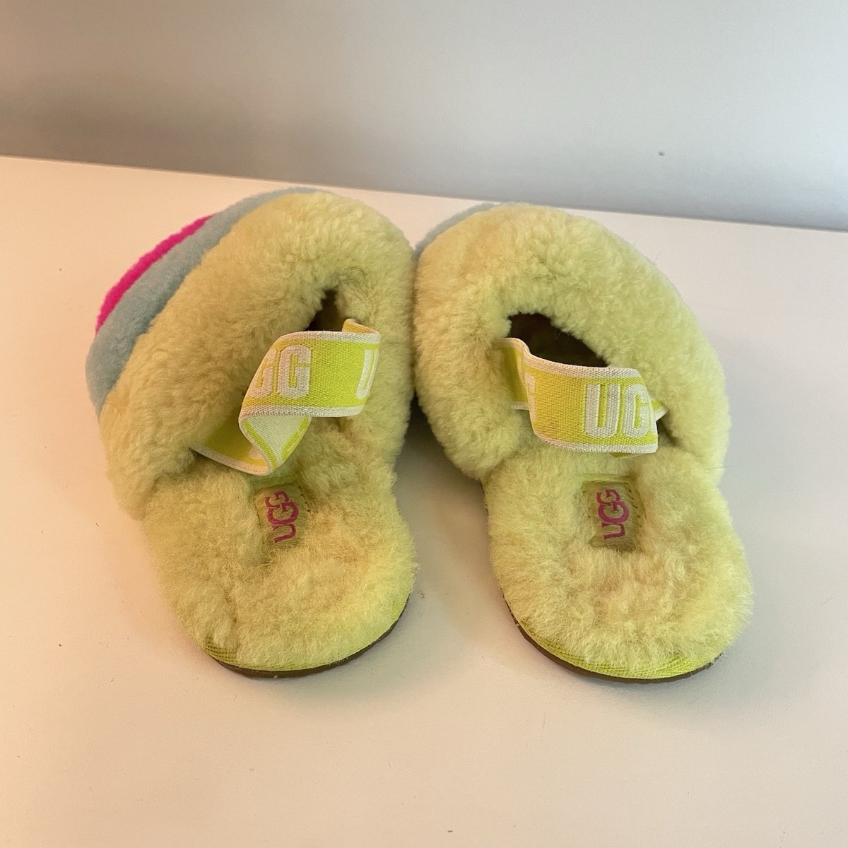 UGG Multicolor Fluffy Sandals with Neon Accents UGG Colorful Fluffy Sandal with Neon Straps | Mercari main image 4