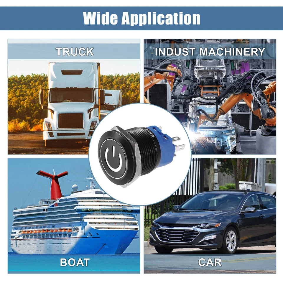 Interruptor de Presión Interior de Coche de 22mm con Botón Pulsador y Led Blanco - Imagen 3 de 4