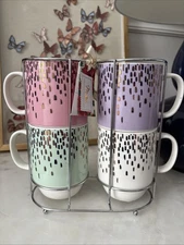 Mimi Premium Collection Stackable Mug Set 4 Pink Purple Mint Green White Gold