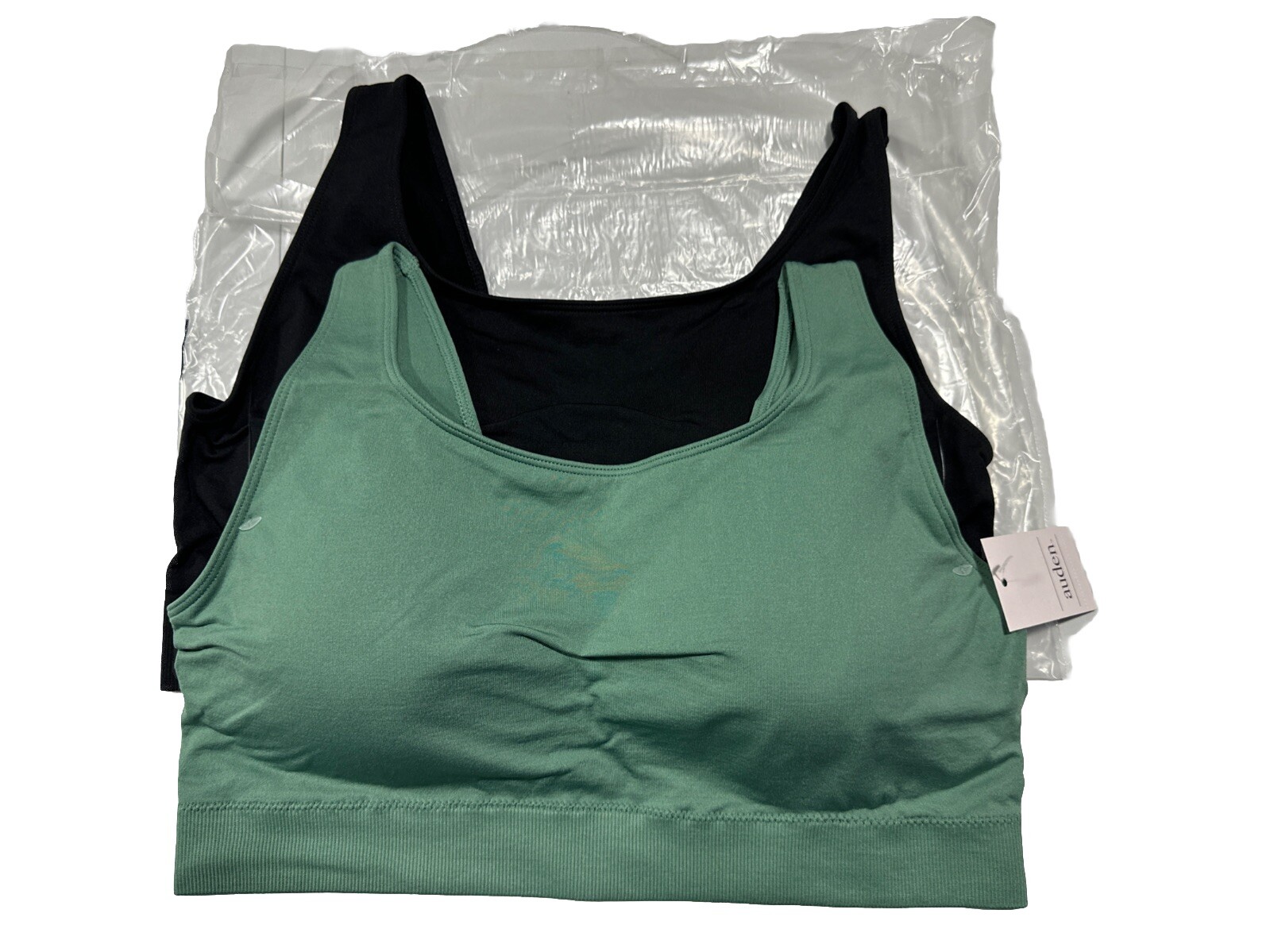 Women's 2pk Seamless Bralette - Auden™ Black/Green With Pads-Size XXL-image
