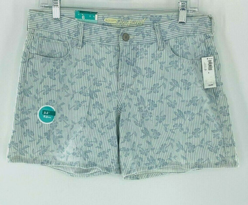 Old Navy Shorts Women Boyfriend sz 14 Denim Floral Striped 3.5 Inseam 5-Pocket