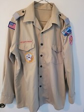 BOY SCOUT Official SHIRT Man Boy / Youth Tan Long Sleeve Sz 36" Chest