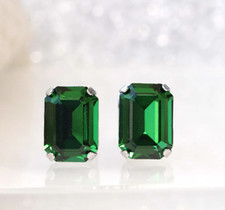 Best Men Coat Cufflinks in 14K White Gold Plated Silver Octa Cut Green Emerald