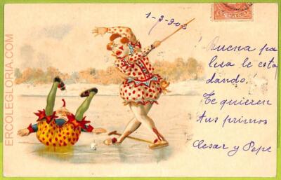 91591 - VINTAGE Illustrated POSTCARD - CLOWNS Humour PIERROT
