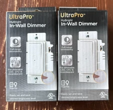 Lot of 2 - UltraPro MyBright In-Wall Dimmer Switch White 49445 Dimmable