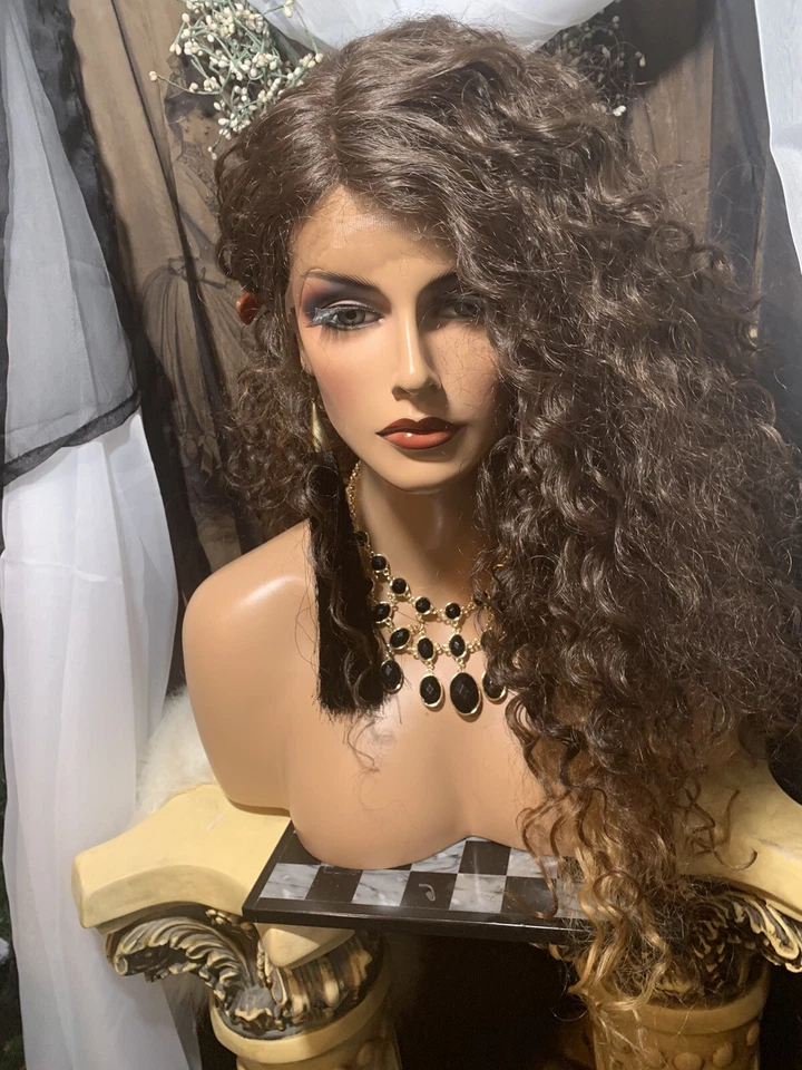 "Mezcla rubia ombré marrón enraizado de 30"", frente de encaje con parte lateral, rizo en espiral Wi" Foto 4 de 4