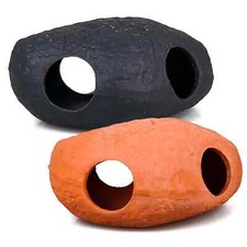 Aquarium Terrarium Deko Stein mit Loch Höhle Laichen Spinne Ton schwarz terra