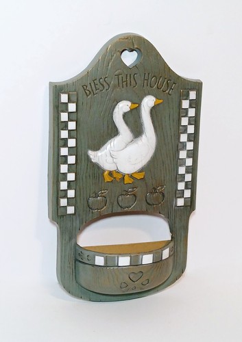 Vintage 1980's Iridescent Blue Farmhouse Goose Wall Hanging Country Kitchen - Picture 4 of 17