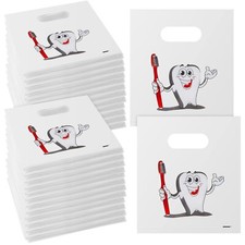 200Pcs Tooth Merchandise Bags with Handles Plastic Dental Bag for Patients Gifts