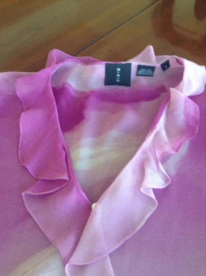 REBAJADO!!! M.A.G. TRAJE 100% SEDA, BLUSA ROSA con PANTALONES DE PIERNA FORRADOS ANCHOS, 6 Foto 4 de 4