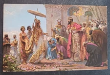 vtg postcard Solomon receive Queen Sheba Leinweber Holy Scripture Art Publishers