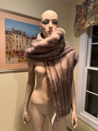 Oversized 68"-15" Sapphire Blue Iris Mink Real FUR STOLE WRAP Shawl SHRUG Bridal - Picture 6 of 9