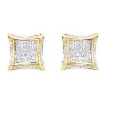 10k Yellow Gold Mens Ladies 14mm Round Diamond Pave 3D Kite Stud Earrings 1/2Ct