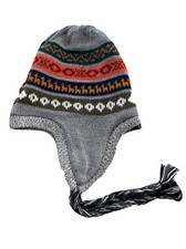 Black n light gray n light gray adult reversible size peruvian alpaca chullo hat