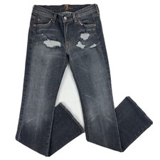 7 For All Mankind Women's 28 Distressed Bootcut Black Wash Denim Jeans USA Made