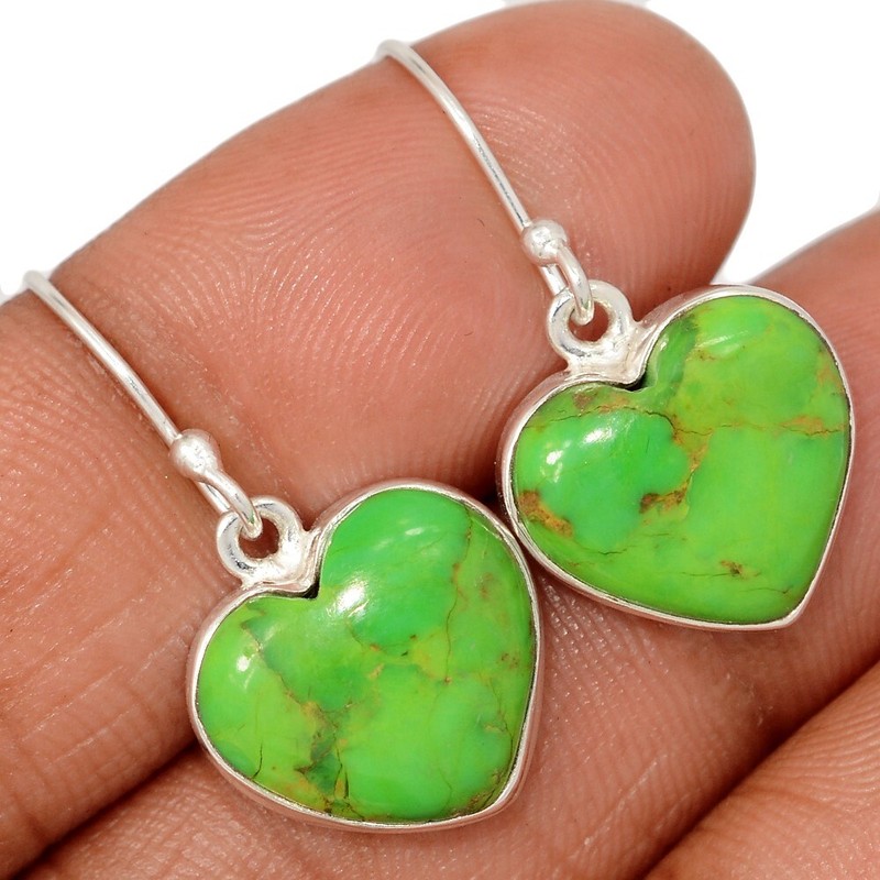 Heart - Composite Mohave Green Turquoise 925 Silver Earrings Jewelry CE47334