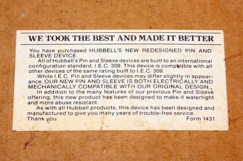 Hubbell Receptacle Pin & Sleeve HBL560R5WS 60 Amp 3 PH 4P 5W 347/600 VAC - Picture 11 of 11
