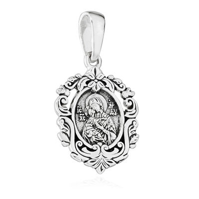 Detaillierter Ikone Anhänger 925 Silber Gottesmutter von Wladimir 19mm x 15,3mm 