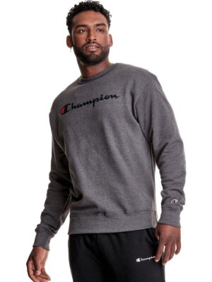 Champion Powerblend Fleece Crew Script Logo Granite Heather GF88H Y06794  0OC