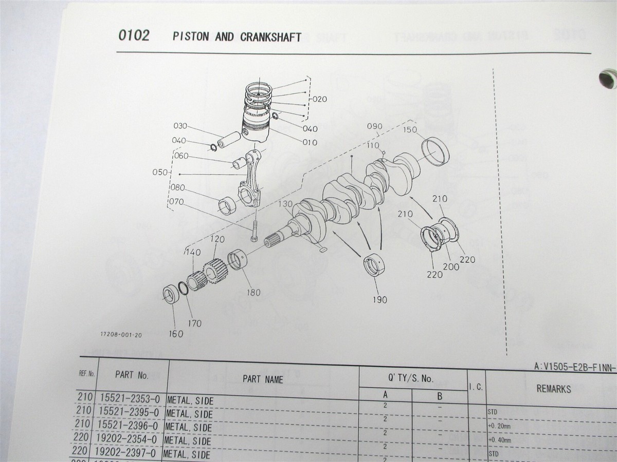 97898-62240 KUBOTA ILLUSTRATED PARTS LIST MANUAL FOR V1505-E2B