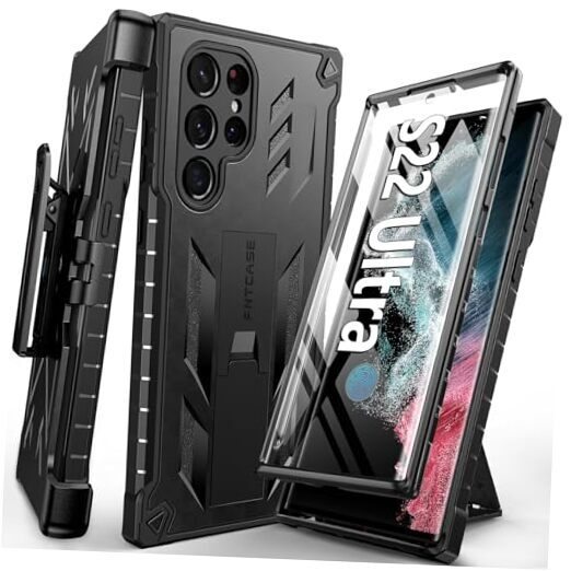for Samsung Galaxy S22 Ultra Case: Built-in Screen Protector & Kickstand Black