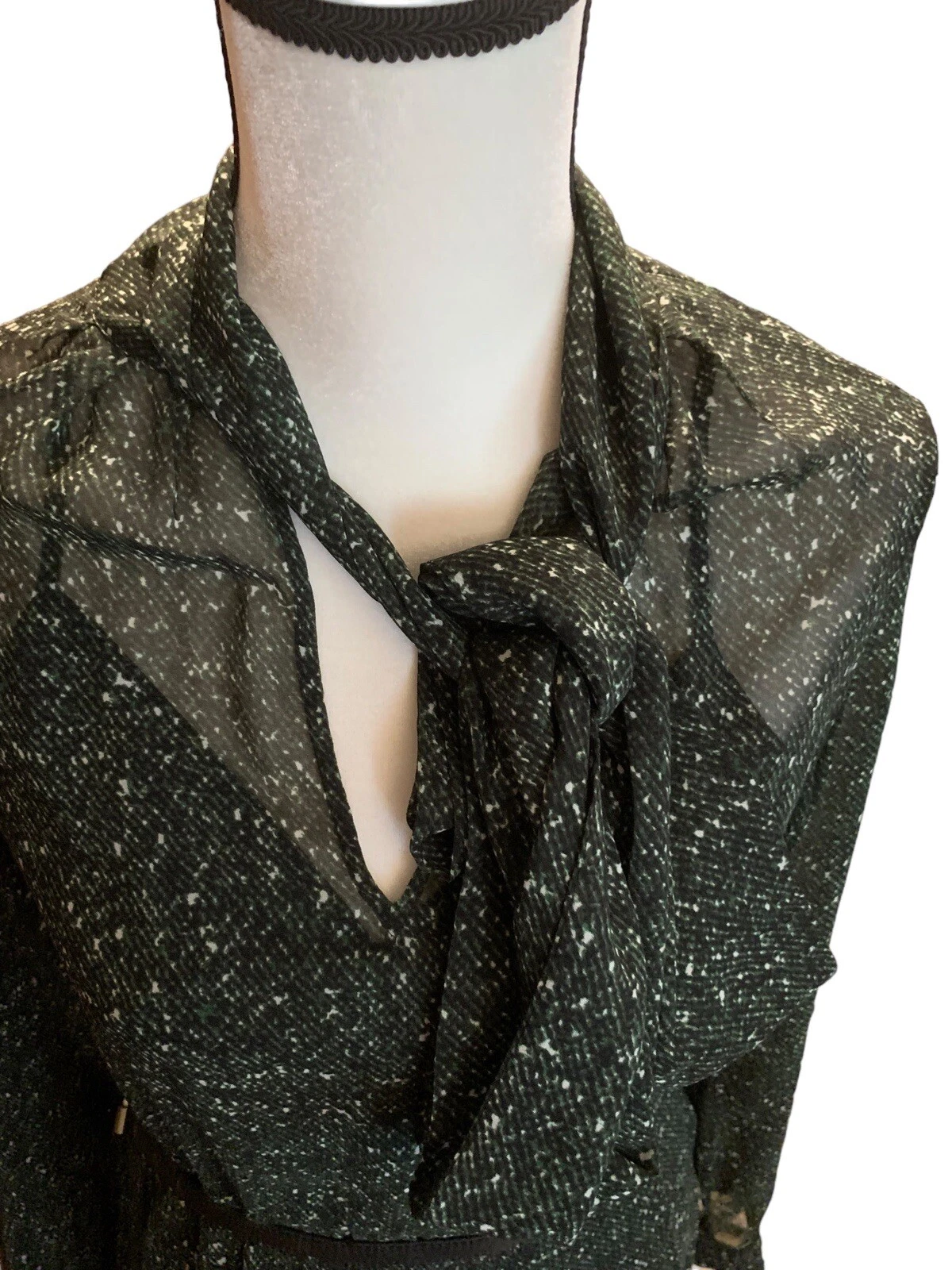 Abito Michael Kors taglia small med verde scuro floreale cravatta collo cintura foderato trasparente