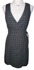 NWT $24 Forever 21 V Neck Sleeveless Plaid Black Wrap Mini Dress Size Small S