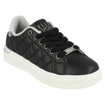 Ladies Black Elle Sport Lace Up Memory Foam Trainers :F7R230 UK