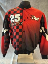 VINTAGE Ken Schrader Budweiser Bud NASCAR Racing Jacket Red Made in USA MEDIUM