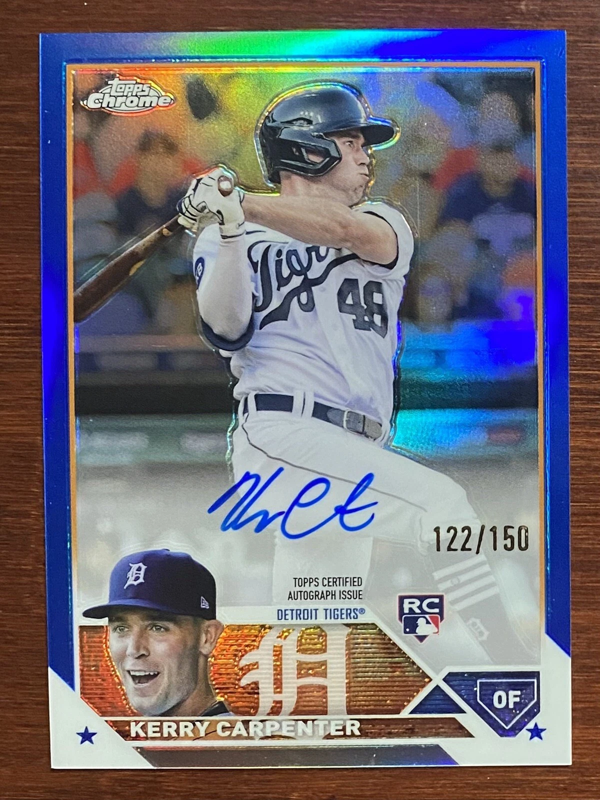 2023 Topps Chrome Kerry Carpenter Blue Refractor Rookie Auto /150 RC