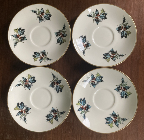 Lenox WINTER GREETINGS Holiday Cups & Saucers Fine Ivory China Set/4 Mint - Picture 6 of 11