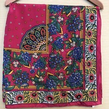 Vintage Echo Silk Scarf Flower Garden Floral Pinks Greens Rolled Hem 34"x34"