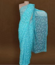 Chikankari Saree Georgette Fabric Handcrafted Lucknowi Embroidery indian ethnic