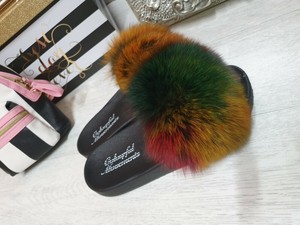 multi coloured fur sliders