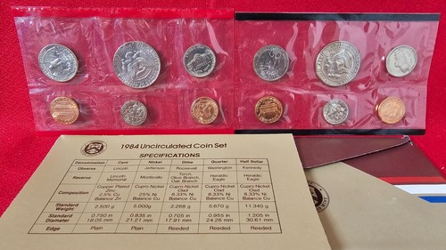 1984 P & D unzirkuliert USA 10 Münzen postfrisch Set Original Cello & Umschlag - Bild 2 von 2