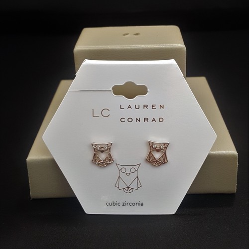 LC Lauren Conrad Rose Gold Plated CZ Owl Stud Earrings NWT - Picture 3 of 4