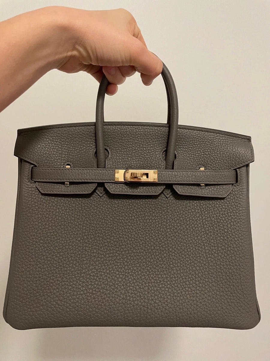 Hermes Black Togo Leather Rose Gold Hardware Birkin 25 Bag