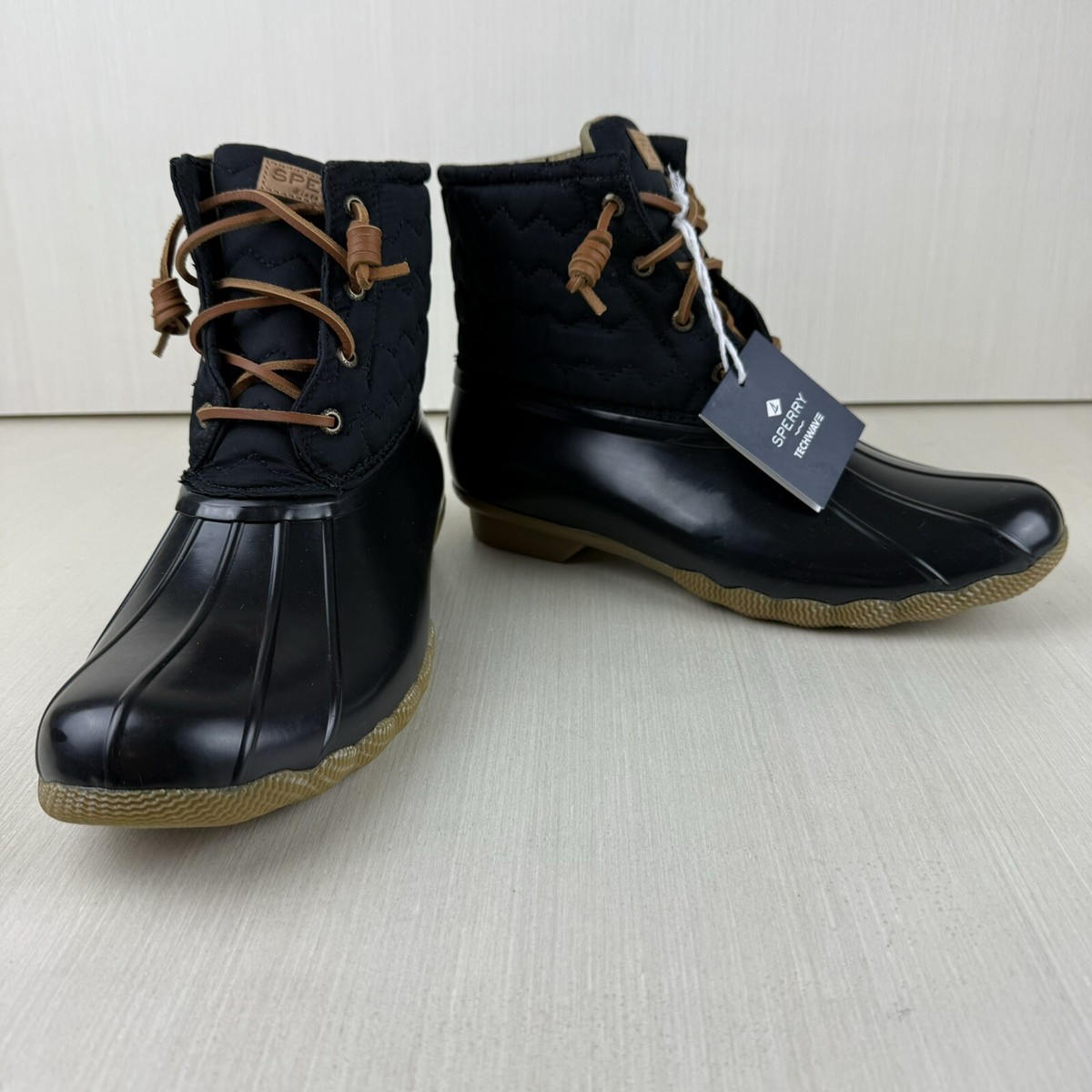 Sperry Women's Size 10 Black Quilted Duck Boots Side Zip STS84367